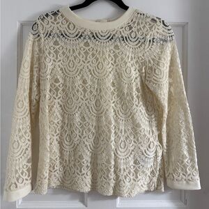 Cream Lace Sweater, Buttoned Back Small